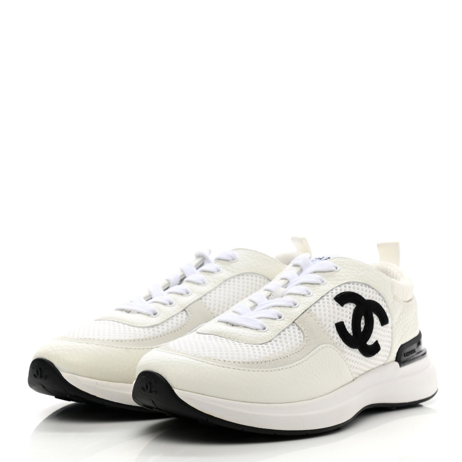 Chanel Calfskin Mesh Lycra Suede Womens Logo Sneakers 38.5 White 3 of 8