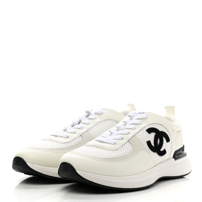 Chanel Calfskin Mesh Lycra Suede Womens Logo Sneakers 38.5 White 3 of 8