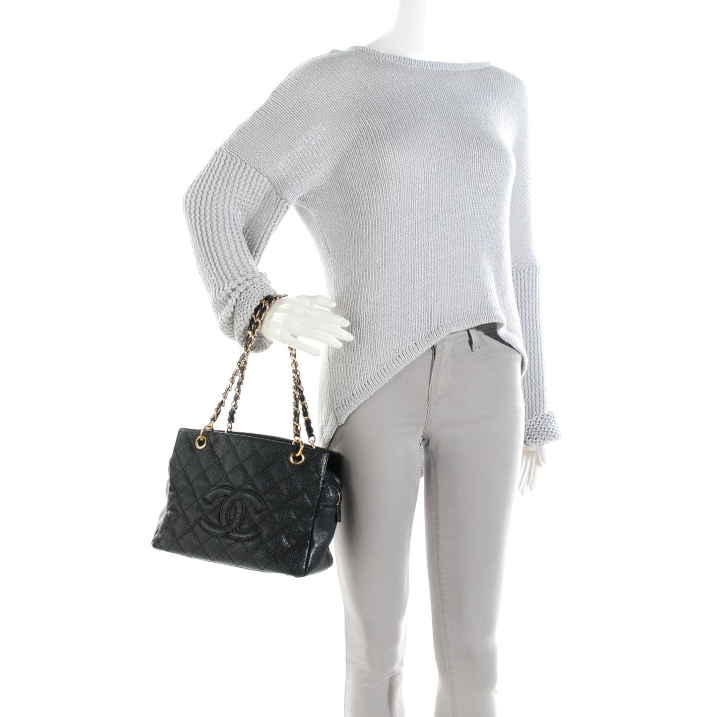 Caviar Quilted Petit Timeless Tote PTT Black