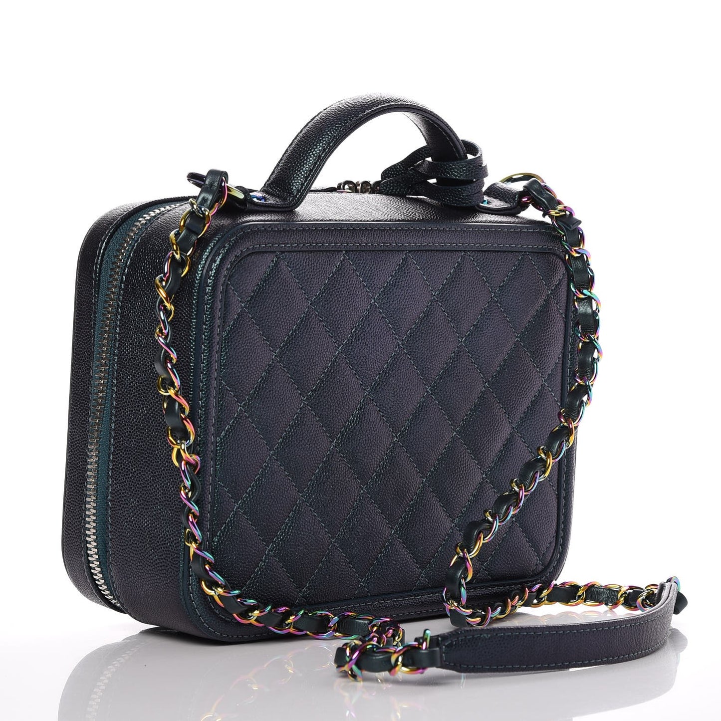 Iridescent Caviar Quilted Medium CC Filigree Vanity Case Dark Turquoise