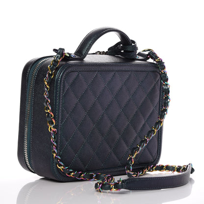 Chanel Iridescent Caviar Quilted Medium CC Filigree Vanity Case Dark Turquoise 5 of 10