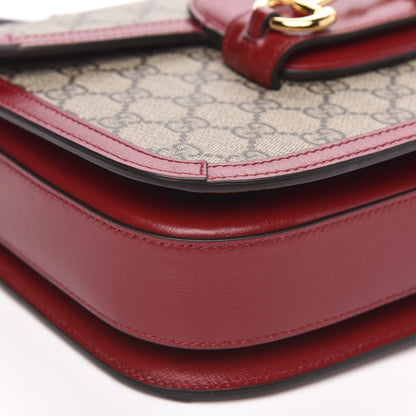Gucci GG Supreme Monogram Azalea Calfskin Horsebit 1955 Shoulder Bag Beige Ebony New Cherry Red 9 of 10