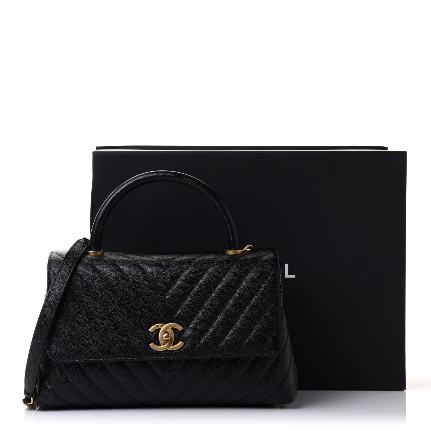 Chanel Caviar Chevron Quilted Small Coco Handle Flap Black 11 of 11
