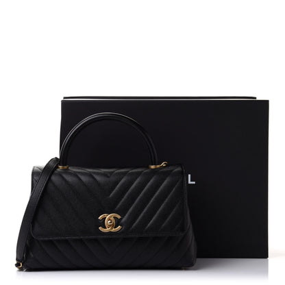 Chanel Caviar Chevron Quilted Small Coco Handle Flap Black 11 of 11