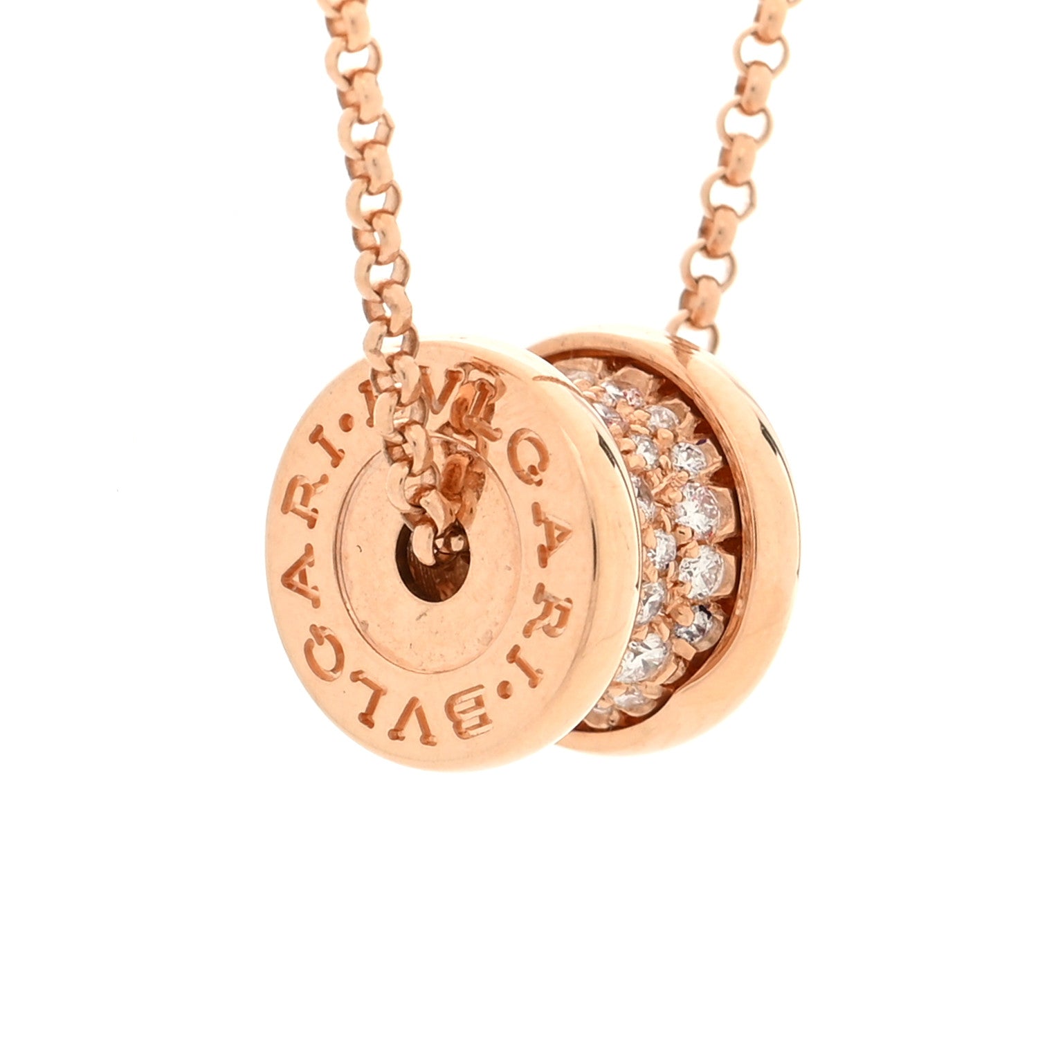 Bulgari 18K Rose Gold Diamond Small B.Zero1 Pave Pendant Necklace 4 of 5
