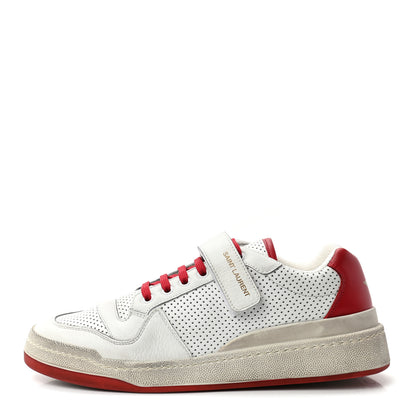 Saint Laurent Perforated Calfskin Mens Jeddo Sneakers 41.5 White Red 1 of 8