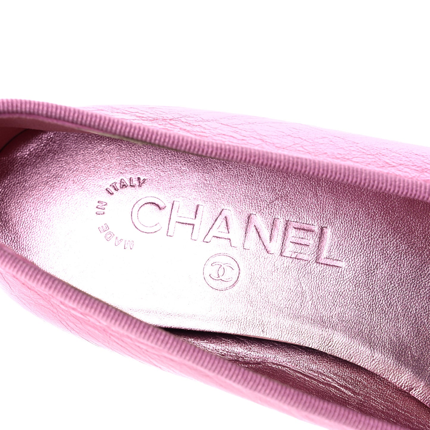 Laminated Crumpled Lambskin Cap Toe CC Ballerina Flats 37.5 Pink Black