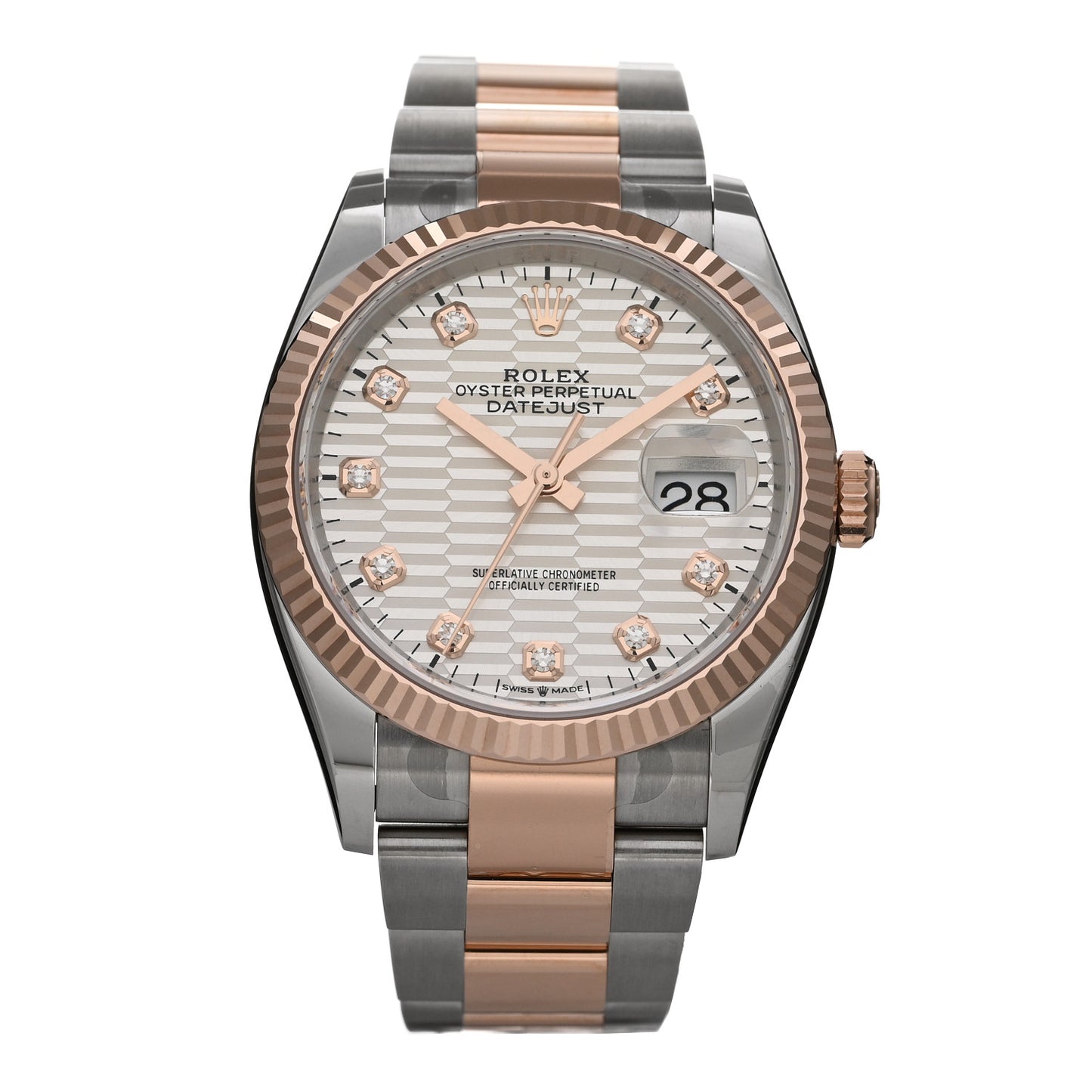 Stainless Steel 18K Everose Gold Diamond 36mm Oyster Perpetual Datejust Watch Silver Fluted 126231