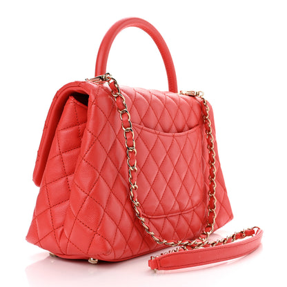 Chanel Caviar Quilted Small Coco Handle Flap Red 3 of 10