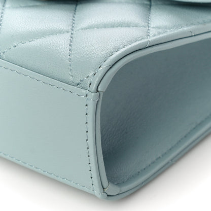 Chanel Lambskin Quilted Top Handle Clutch With Chain Light Blue 10 of 12