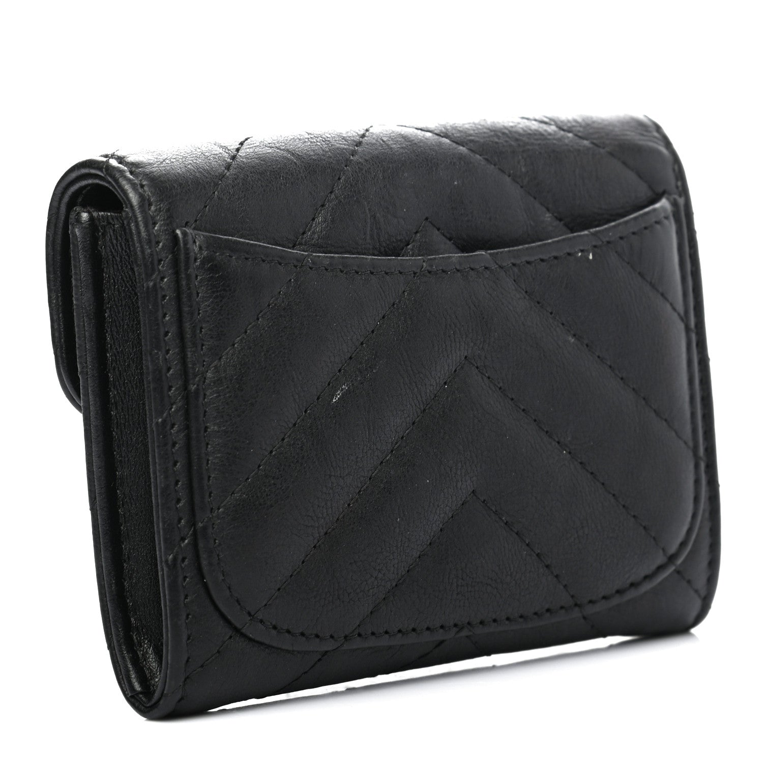 Chanel Sheepskin Chevron Quilted Reissue Card Holder Wallet Black 3 of 7