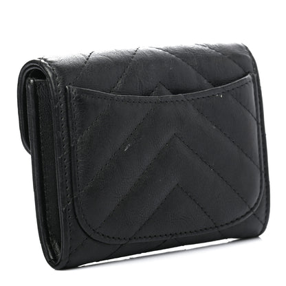 Chanel Sheepskin Chevron Quilted Reissue Card Holder Wallet Black 3 of 7