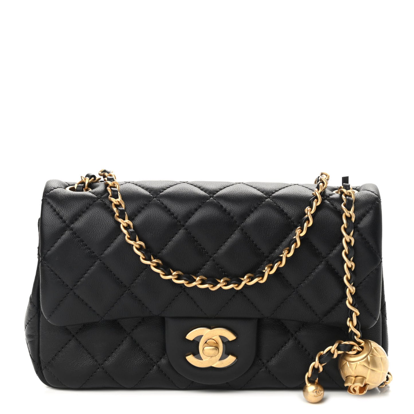 Lambskin Quilted Mini Rectangular Pearl Crush Flap Black