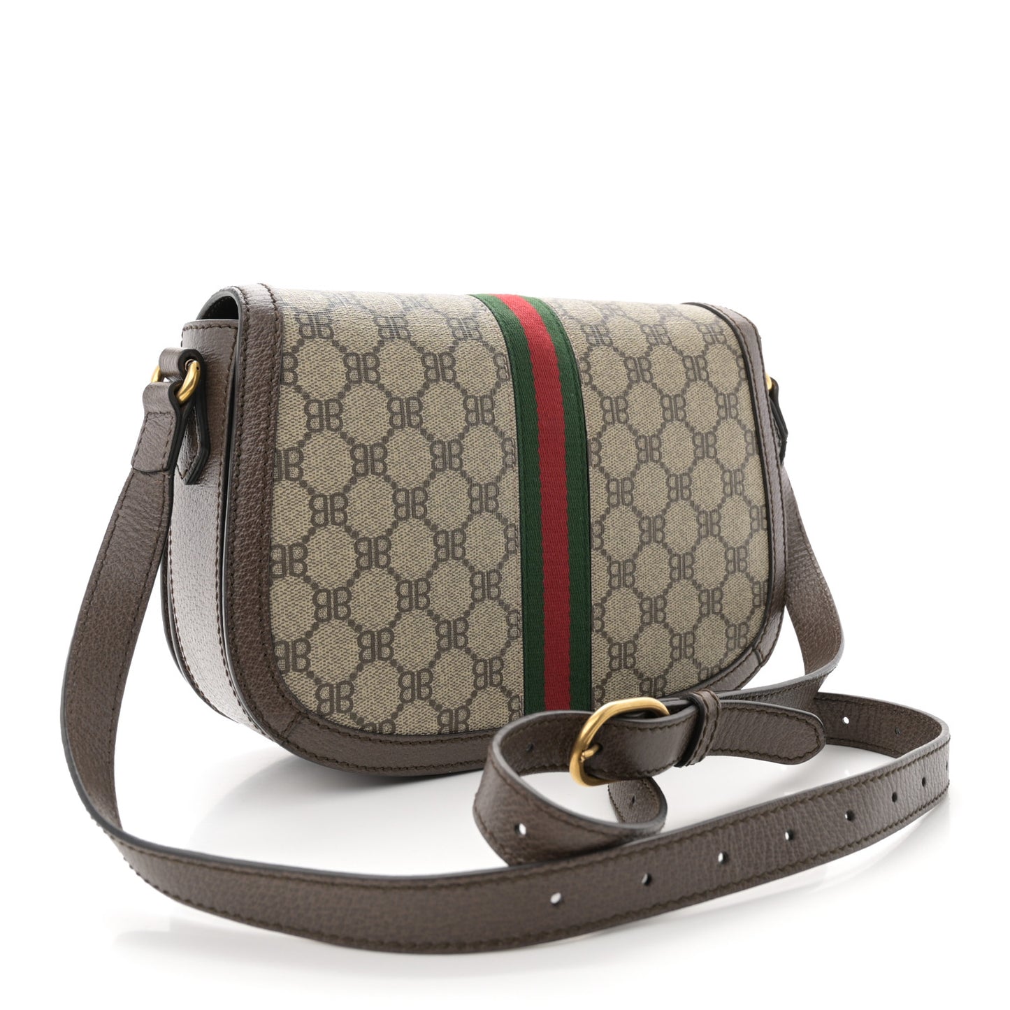 X BALENCIAGA BB Supreme Monogram Web Small Ophidia Shoulder Bag Beige New Acero