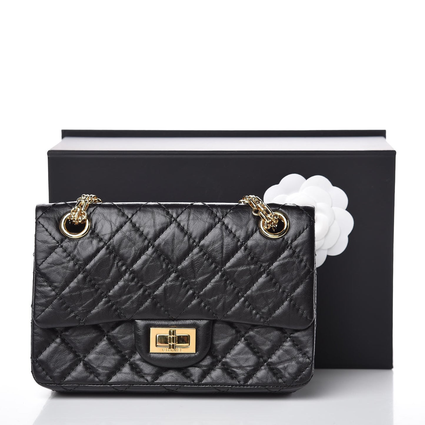 Aged Calfskin Quilted 2.55 Reissue Mini Flap Black