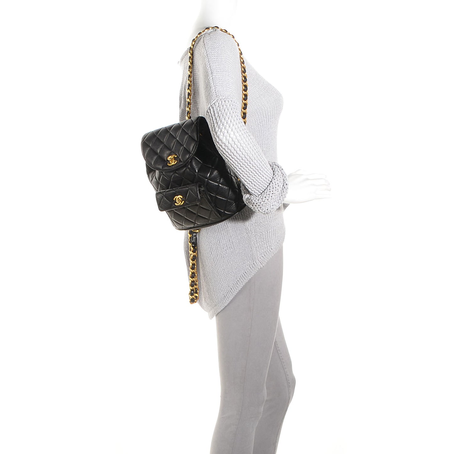 Lambskin Quilted Backpack Black