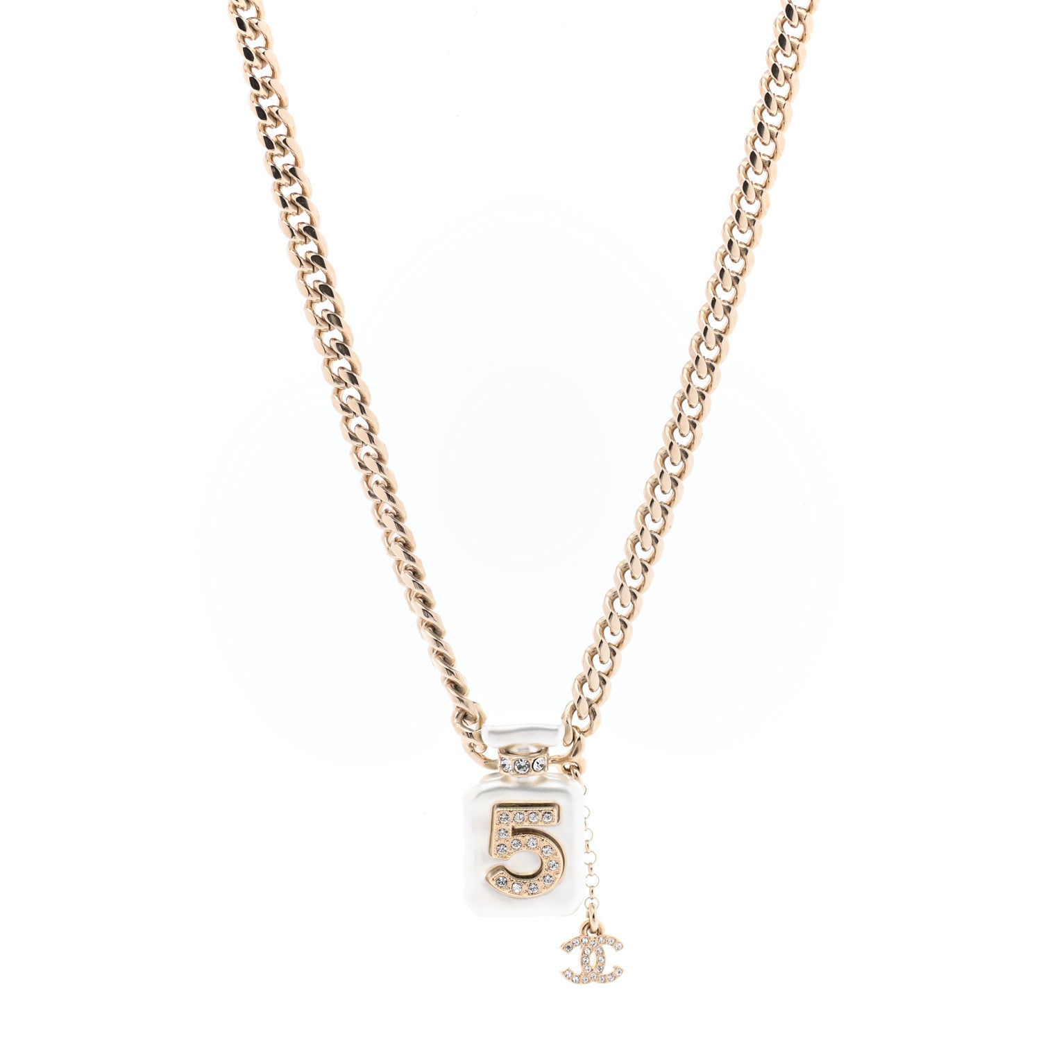 Chanel Resin Crystal CC No 5 Perfume Bottle Necklace 1 of 6
