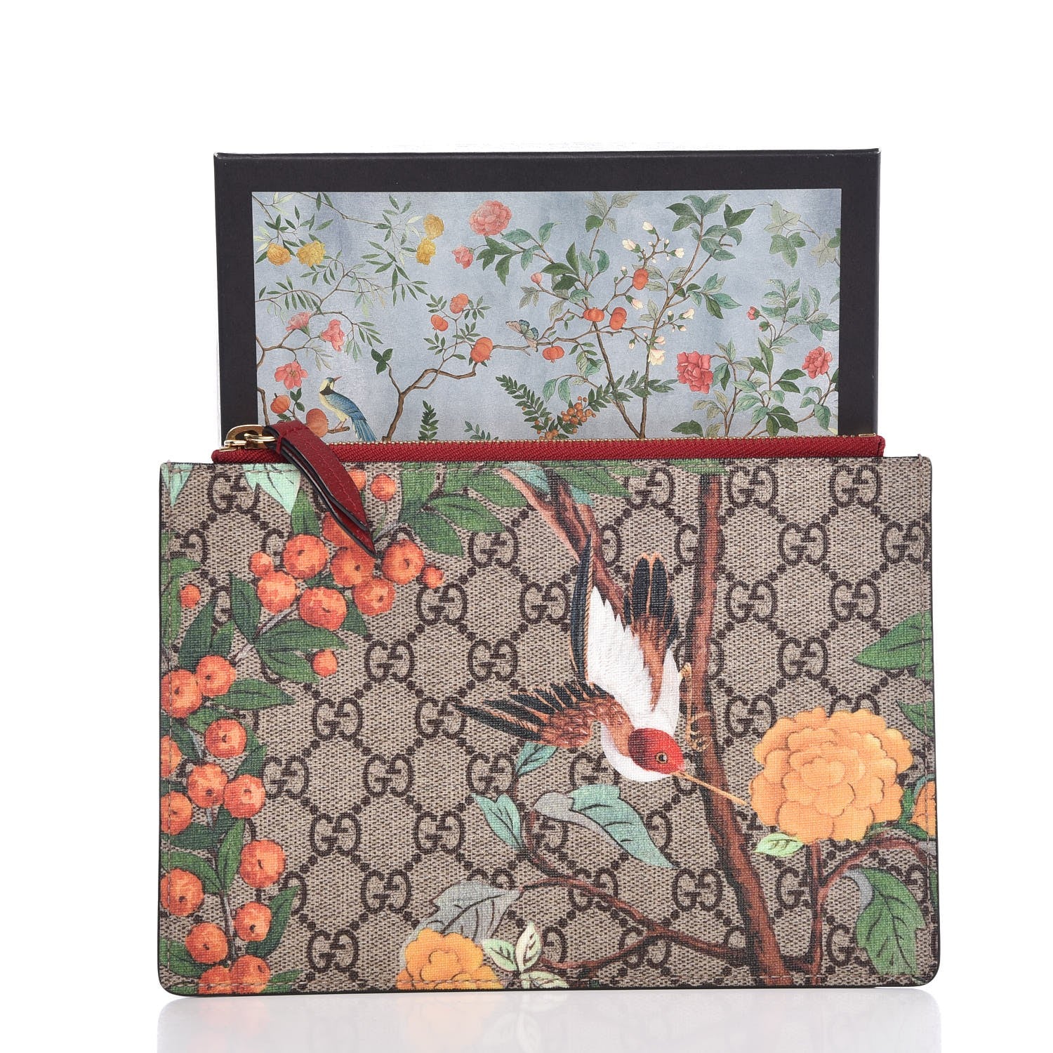 Gucci GG Supreme Monogram Tian Zip Pouch Beige Multicolor Red 8 of 8