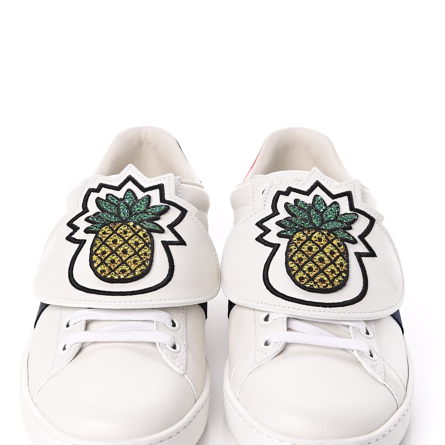 Calfskin Ayers Crystal Web Womens New Ace Pineapple Sneakers 37 White