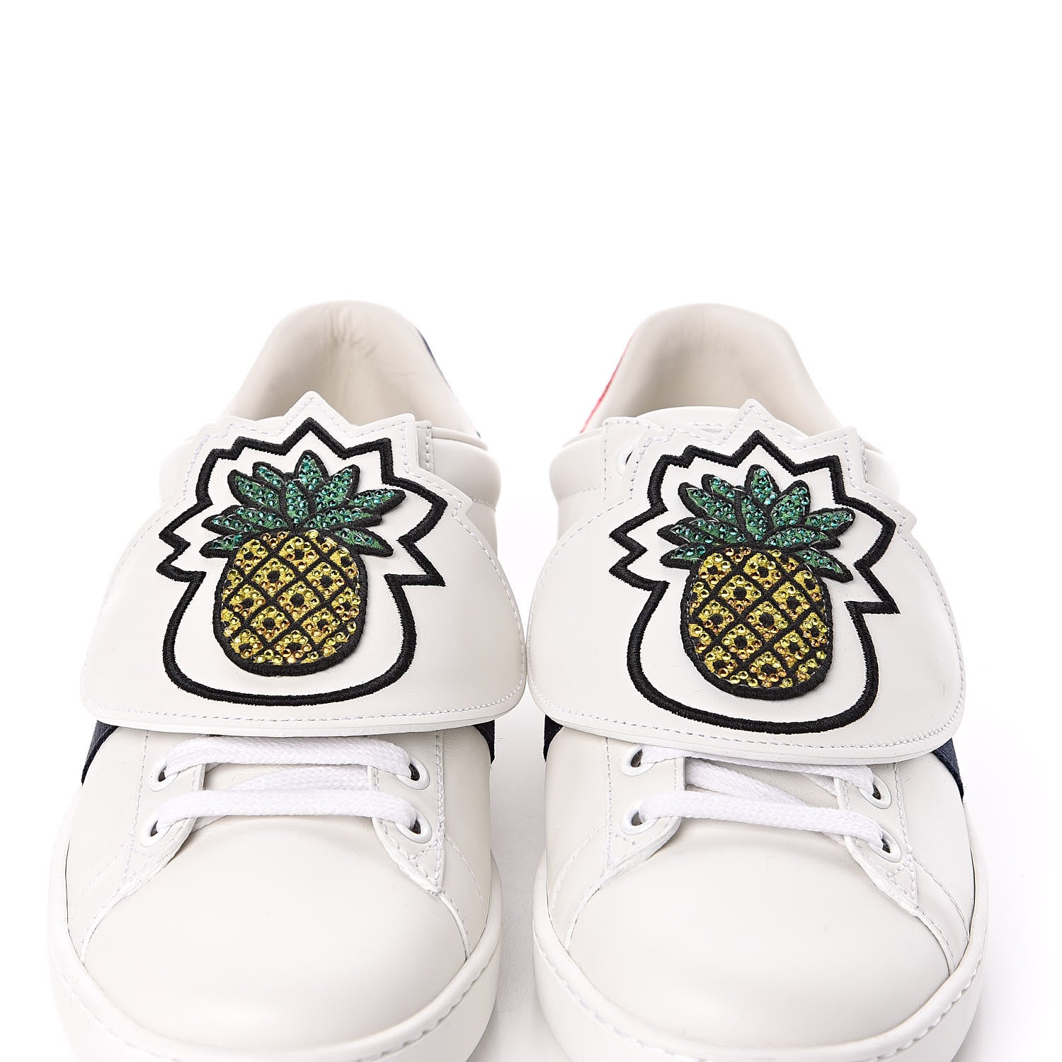 Gucci Calfskin Ayers Crystal Web Womens New Ace Pineapple Sneakers 37 White 3 of 11