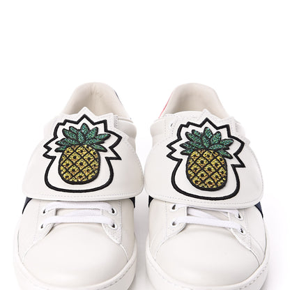 Gucci Calfskin Ayers Crystal Web Womens New Ace Pineapple Sneakers 37 White 3 of 11