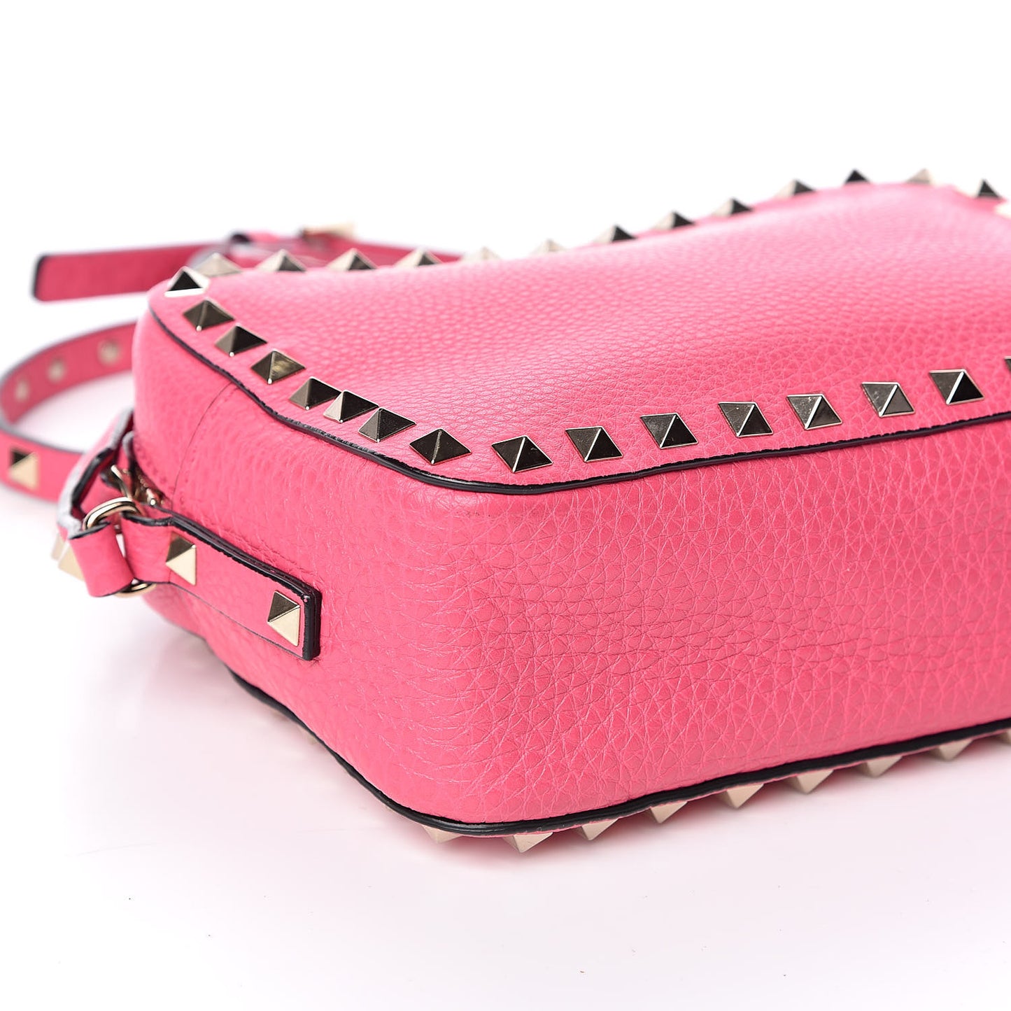 Pebbled Calfskin Rockstud Camera Crossbody Bag Peony