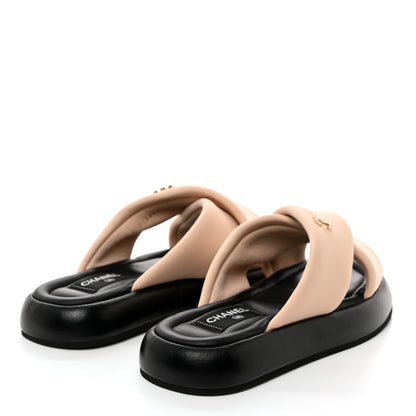 Chanel Fabric CC Mules Sandals 38 Light Beige 5 of 9