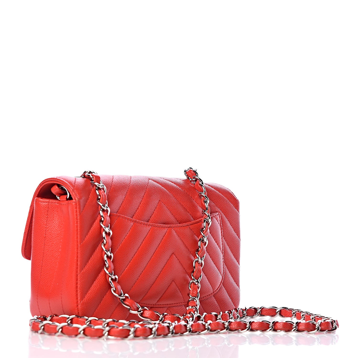 Chanel Caviar Chevron Quilted Mini Rectangular Flap Red 3 of 11