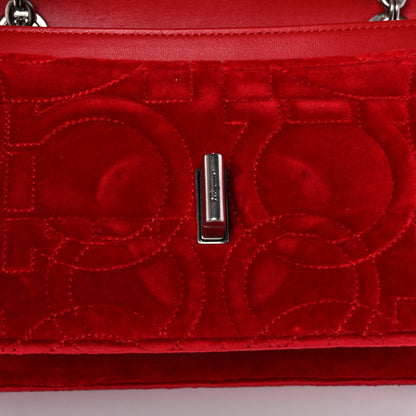 Salvatore Ferragamo Velvet Quilted Gancini Flap Bag Red 13 of 13