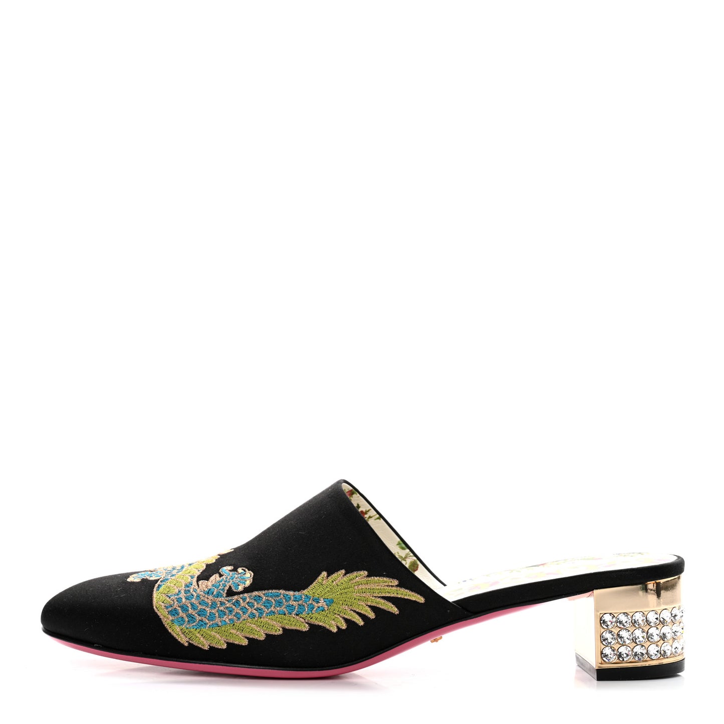 Satin Dragon Embroidered Candy Mules 41 Black
