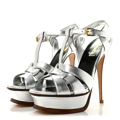 Saint Laurent Metallic Calfskin Tribute 105 Platform Sandals 37 Silver 4 of 10