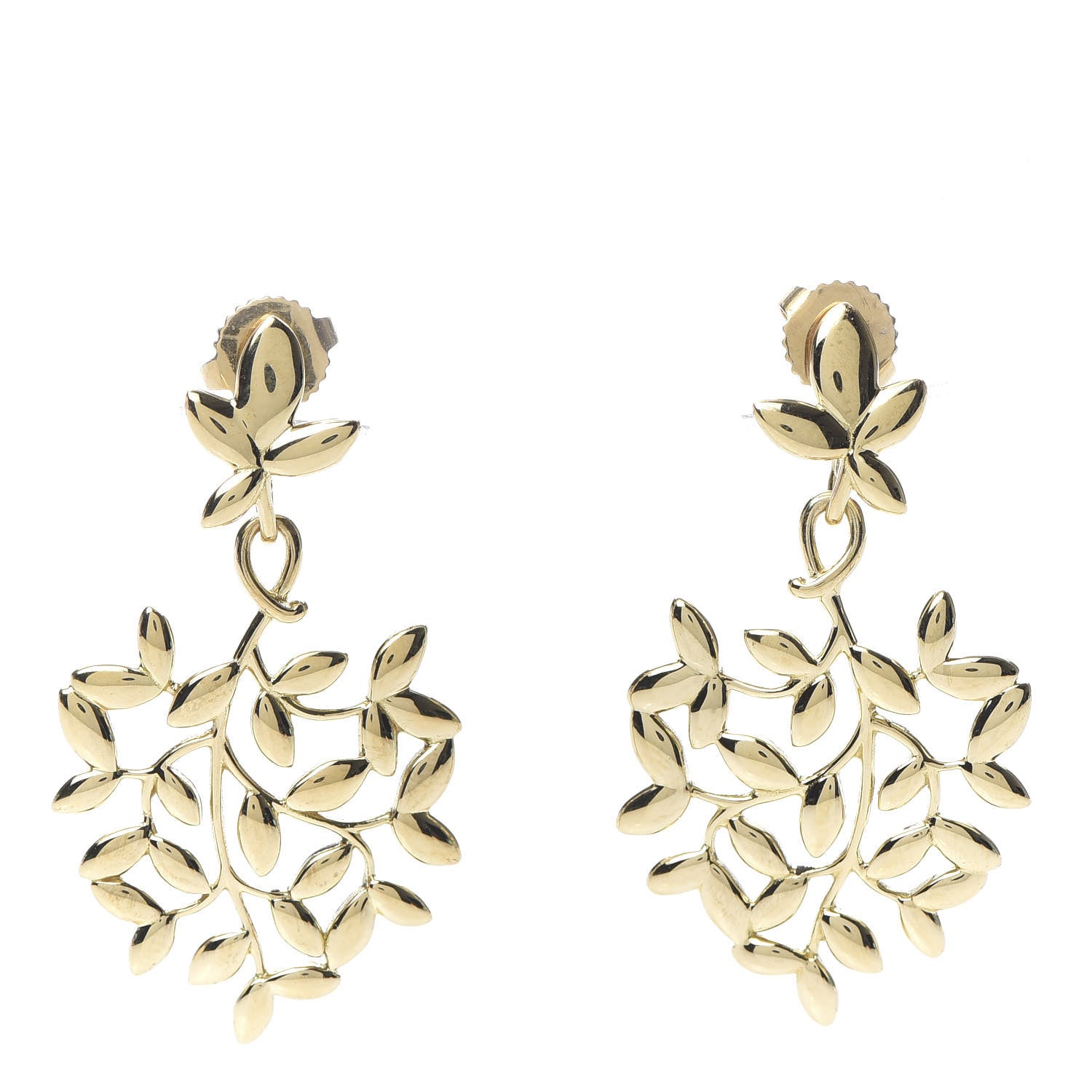Tiffany 18K Yellow Gold Paloma Picasso Olive Leaf Drop Earrings 1 of 7