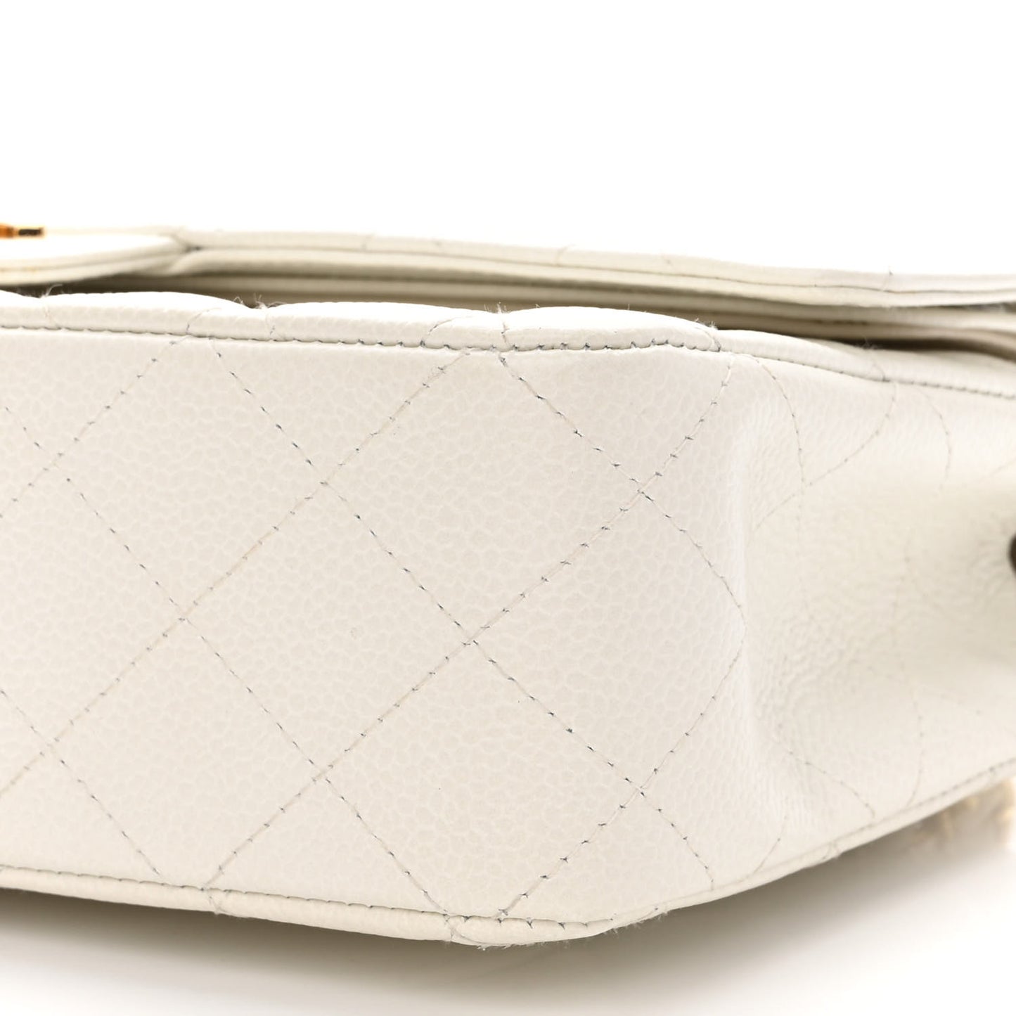 Caviar Quilted Medium Double Flap White