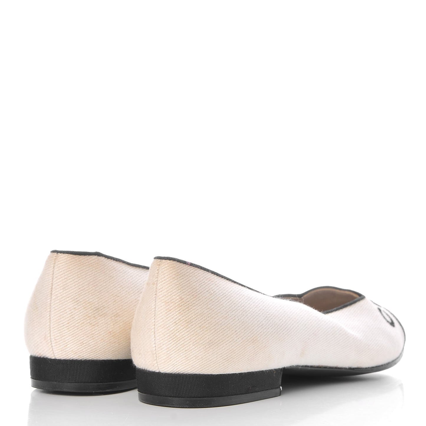 Twill Grosgrain CC Cap Toe Ballerina Flats 36.5 White Black