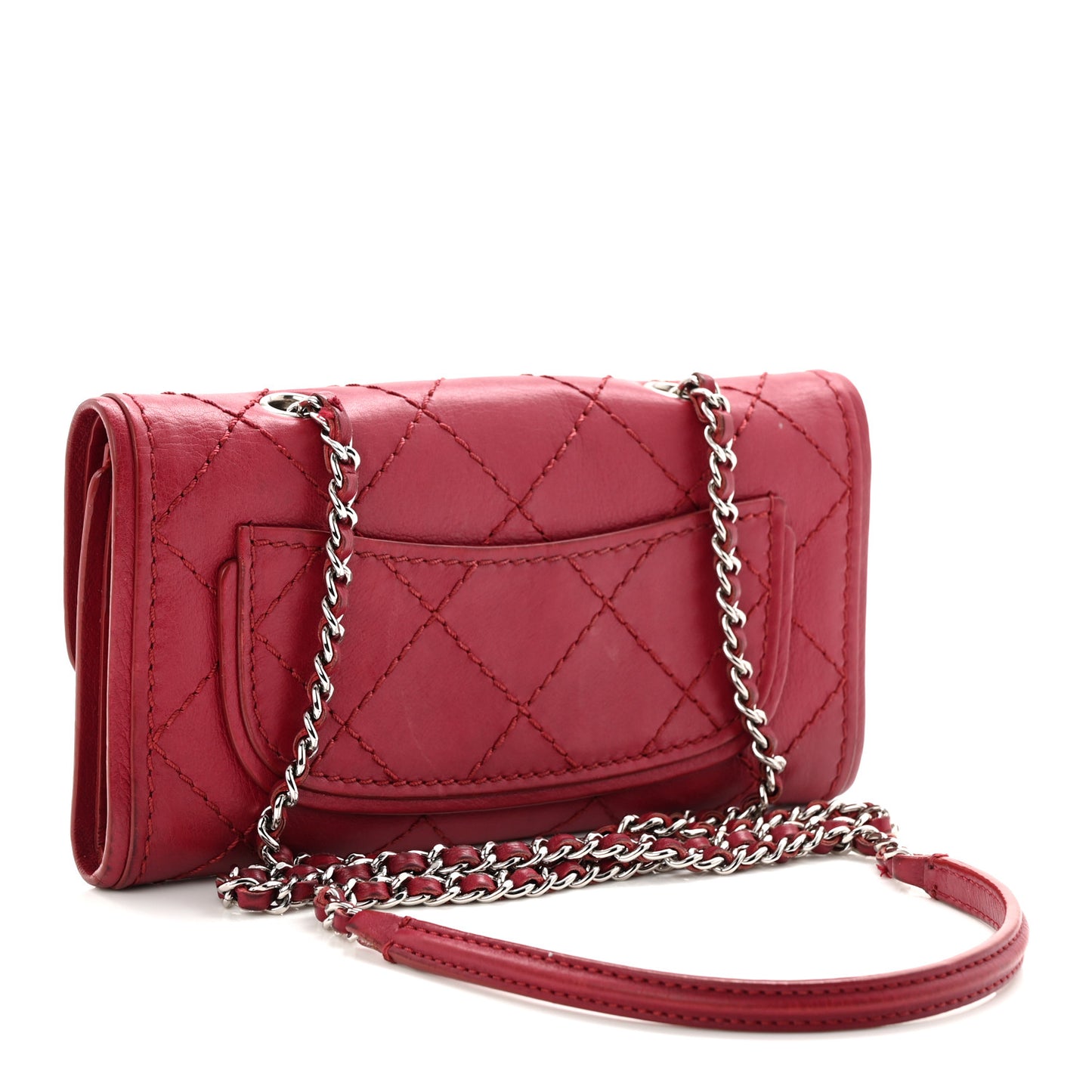 Calfskin Stitched Clutch Flap Red