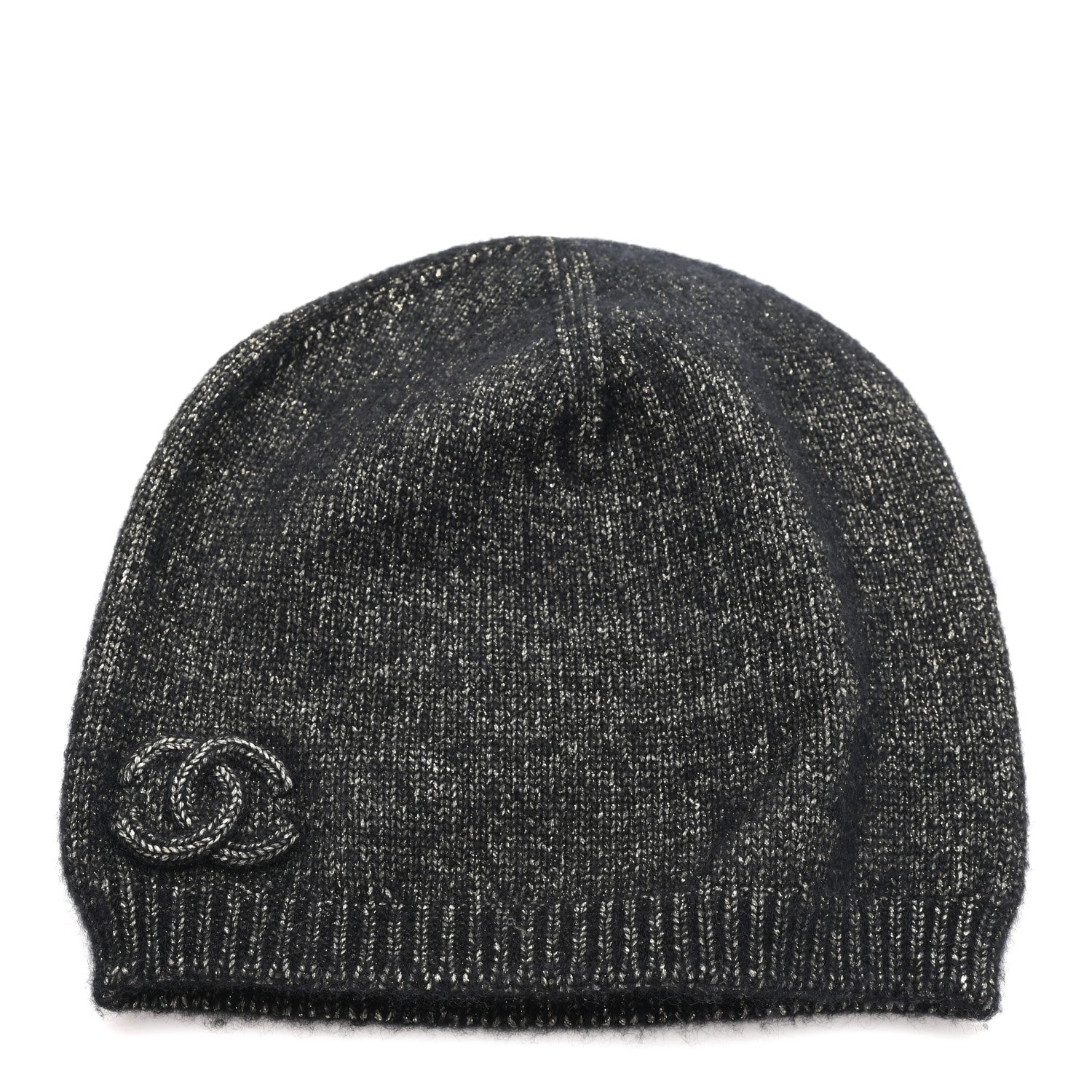 Chanel Cashmere Blend CC Beanie Hat Black 1 of 5