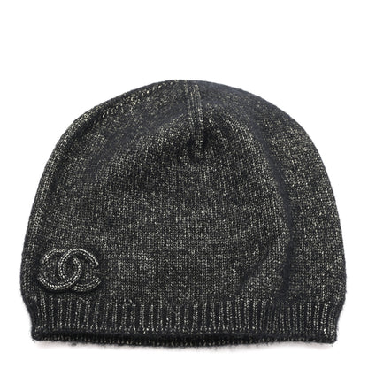 Chanel Cashmere Blend CC Beanie Hat Black 1 of 5