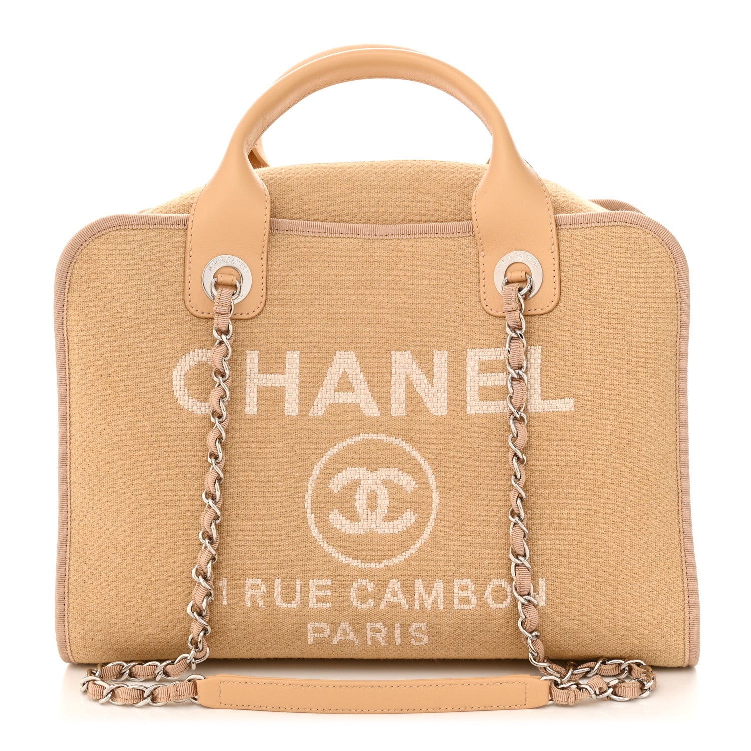 Chanel Canvas Deauville Bowling Bag Beige 1 of 10