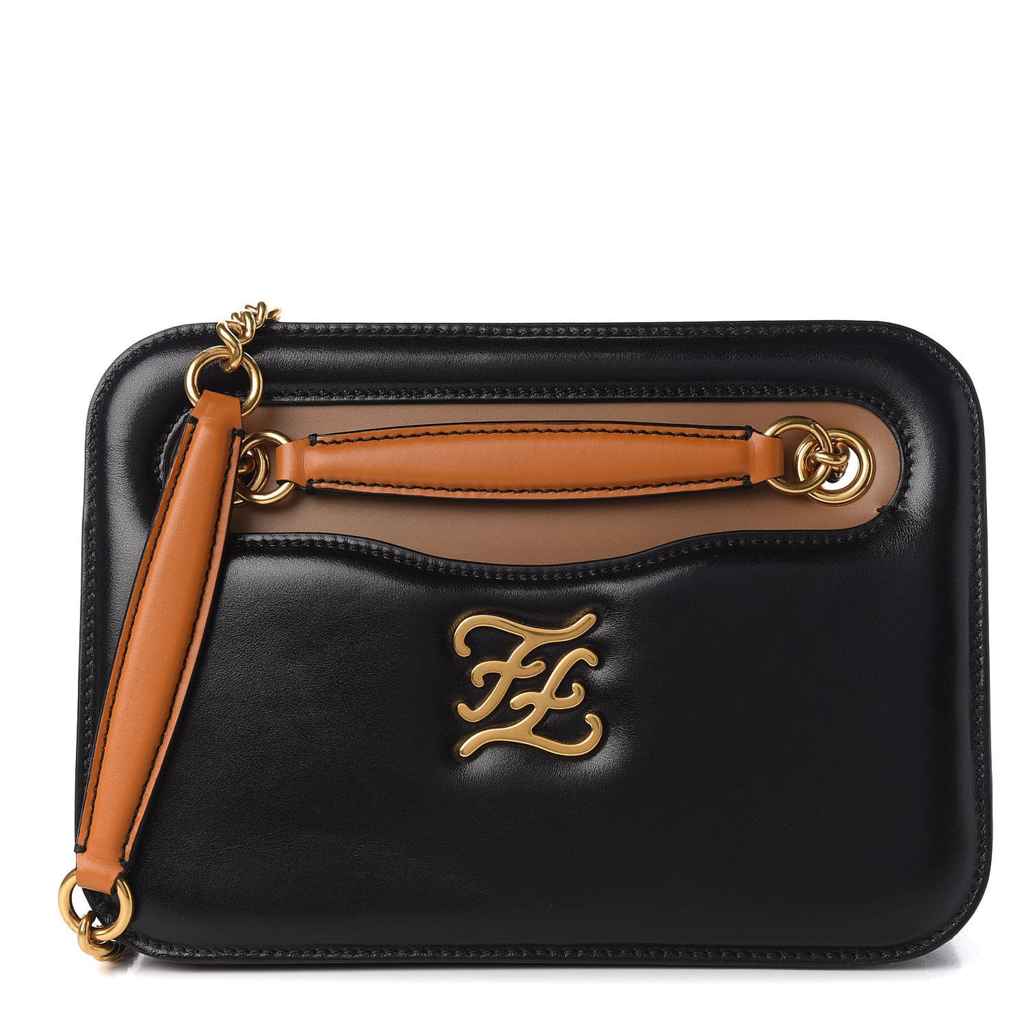 Vitello Glacier Karligraphy Pocket Shoulder Bag Black Gingerbread