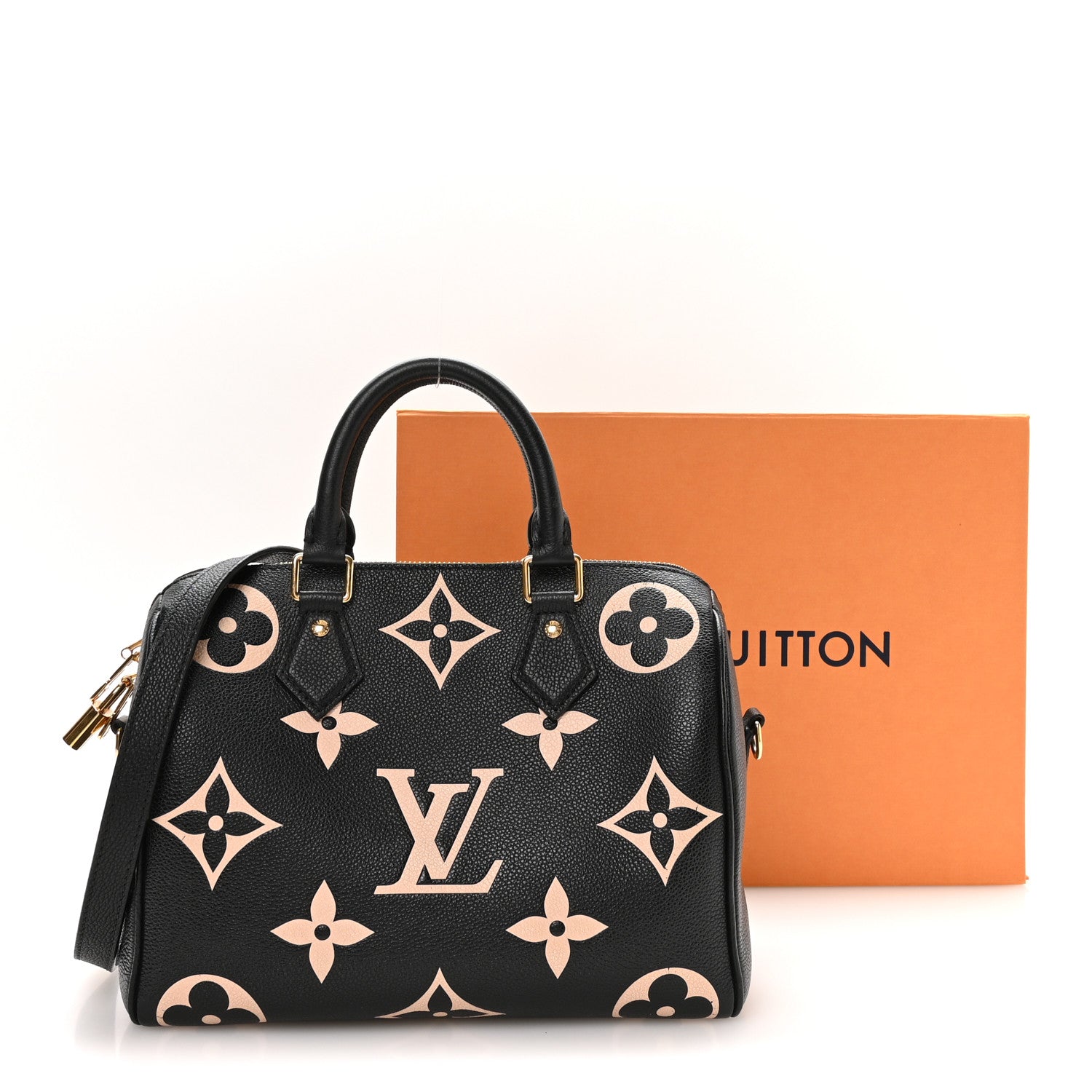 Louis Vuitton Empreinte Monogram Giant Speedy Bandouliere 25 Black Beige 10 of 10