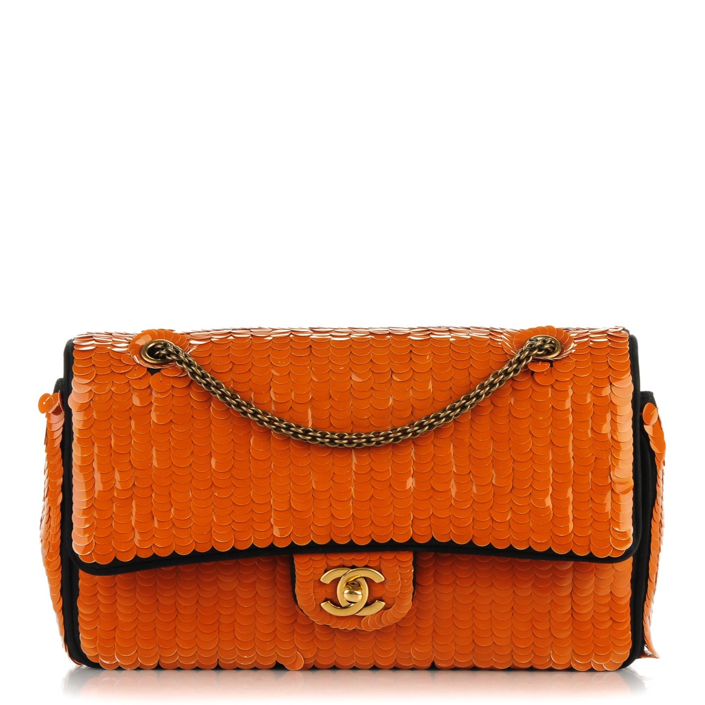 Satin Sequin Medium Paris Shanghai Double Flap Orange