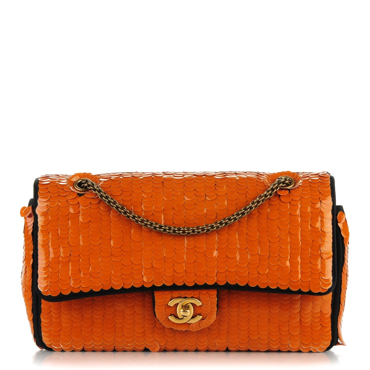 Chanel Satin Sequin Medium Paris Shanghai Double Flap Orange 1 of 6