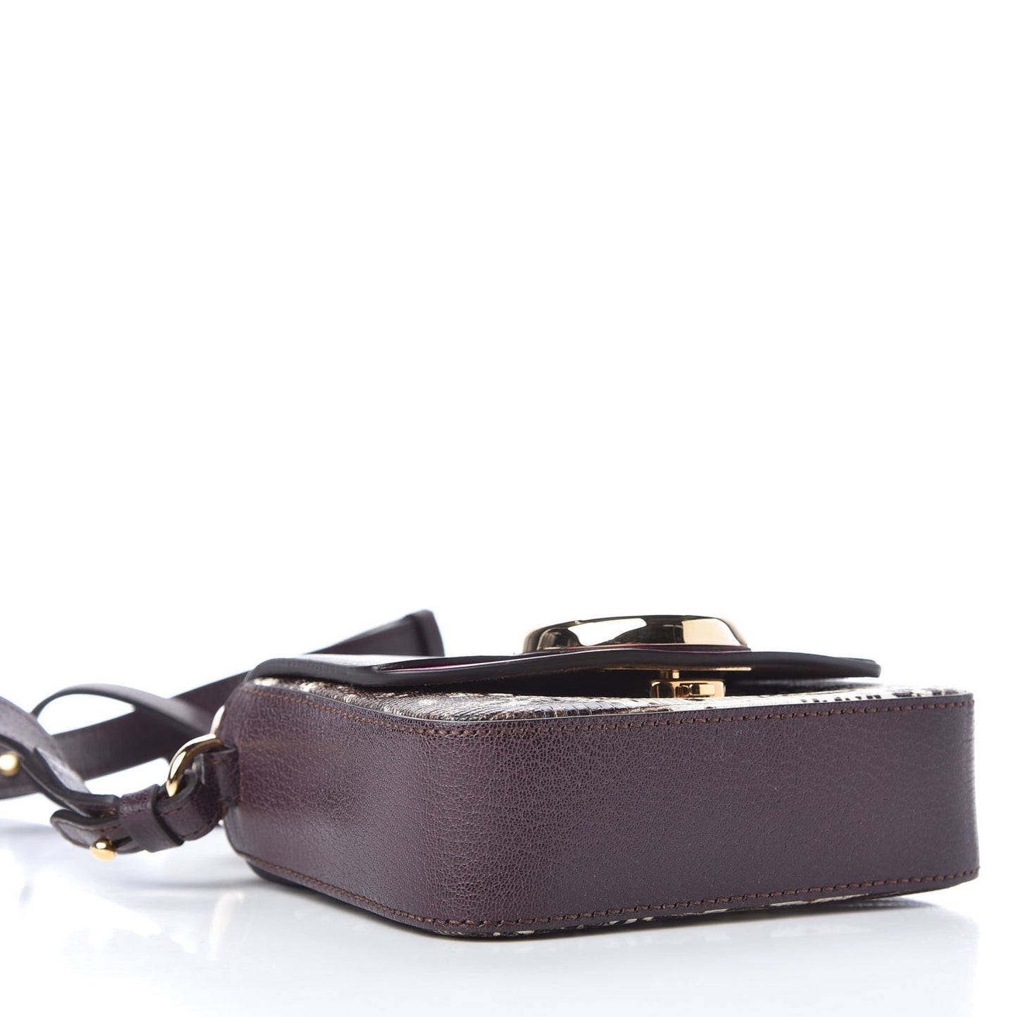 Shiny Goatskin Calfskin Lizard Embossed Mini C Double Carry Black Raisin
