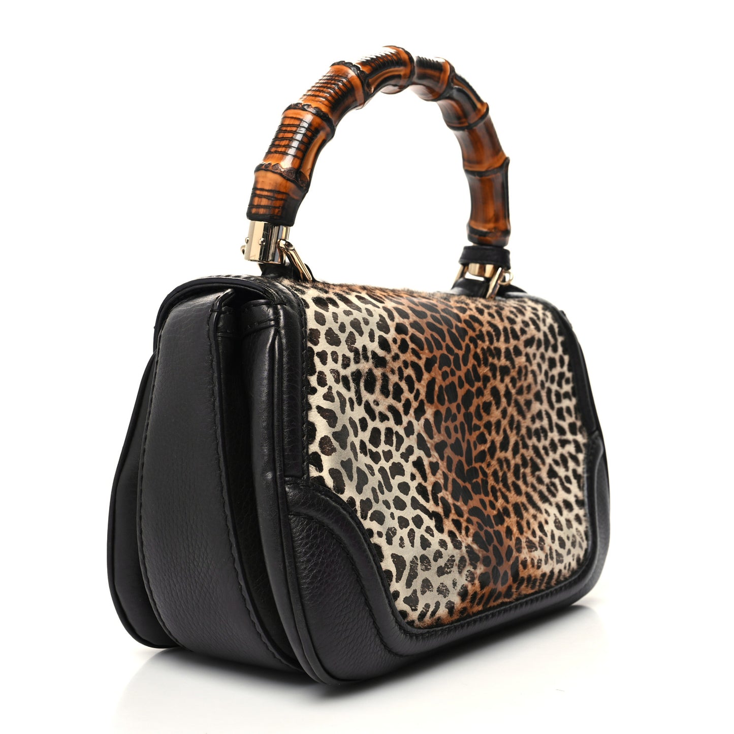 Pony Hair Jaguar Print New Bamboo Medium Top Handle Bag