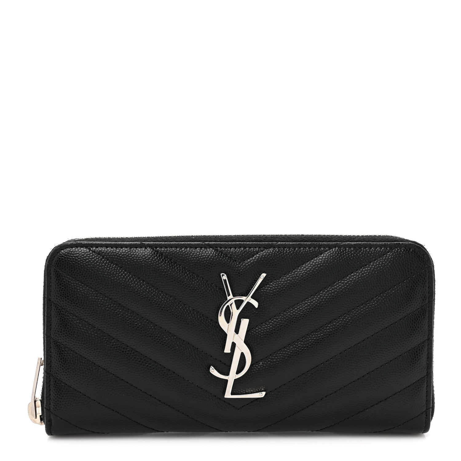 Saint Laurent Grain De Poudre Matelasse Chevron Monogram Zip Around Wallet Black 1 of 6