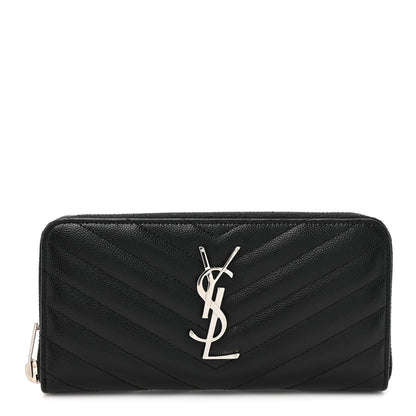 Saint Laurent Grain De Poudre Matelasse Chevron Monogram Zip Around Wallet Black 1 of 6