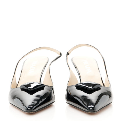 Prada Patent Logo Slingback Pumps 37 Black 2 of 7