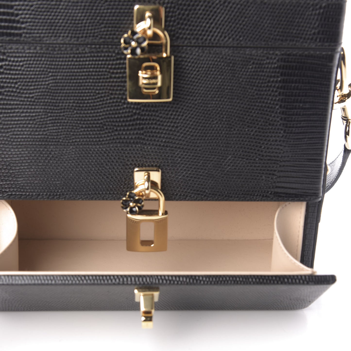Lizard Embossed Calfskin Box Bag Black