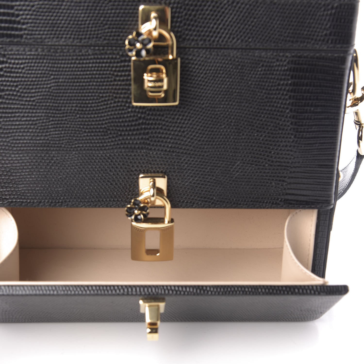 Dolce & Gabbana Lizard Embossed Calfskin Box Bag Black 6 of 10