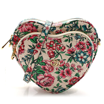 Gucci Calfskin Matelasse Diagonal Brit Roses Print Mini Interlocking G Heart Shoulder Bag White Multicolor 1 of 9